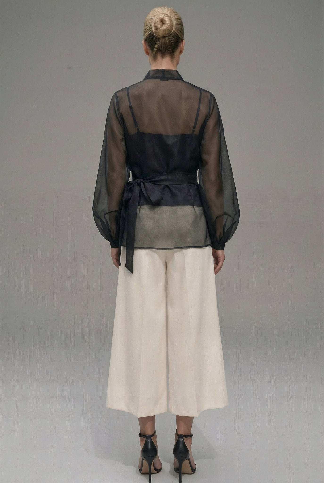Isadora shirt : sheer organza wrap blouse in black - SIMOVSKA