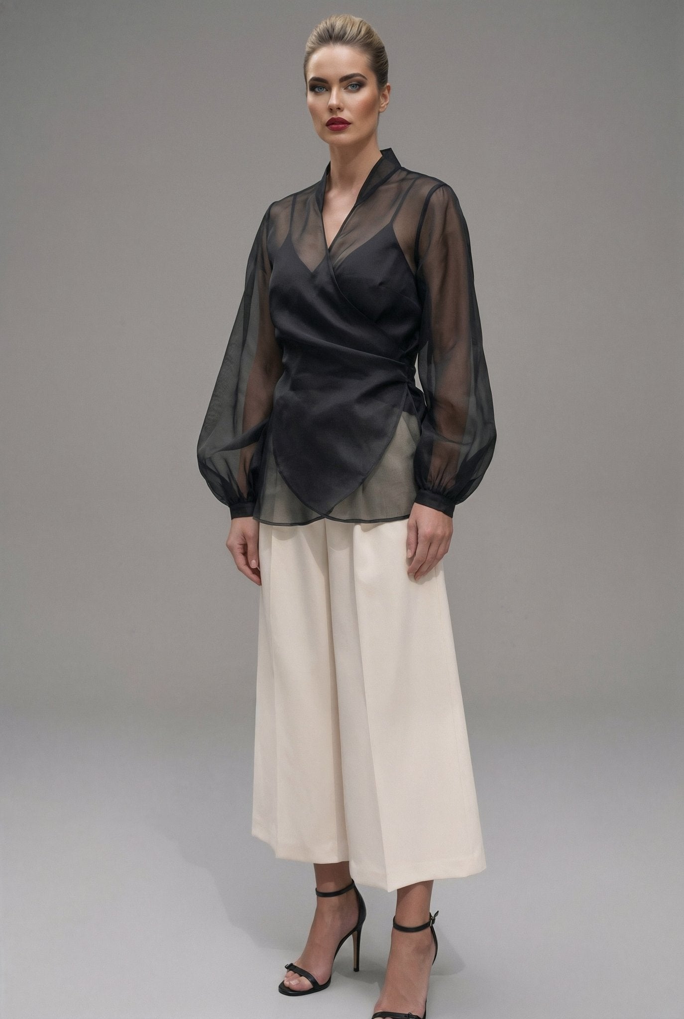 Isadora shirt : sheer organza wrap blouse in black - SIMOVSKA