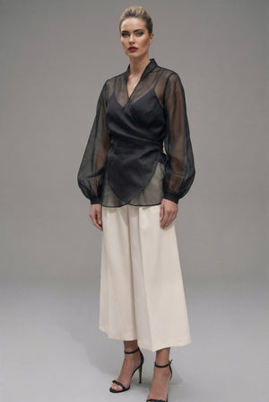 Isadora shirt : sheer organza wrap blouse in black - SIMOVSKA