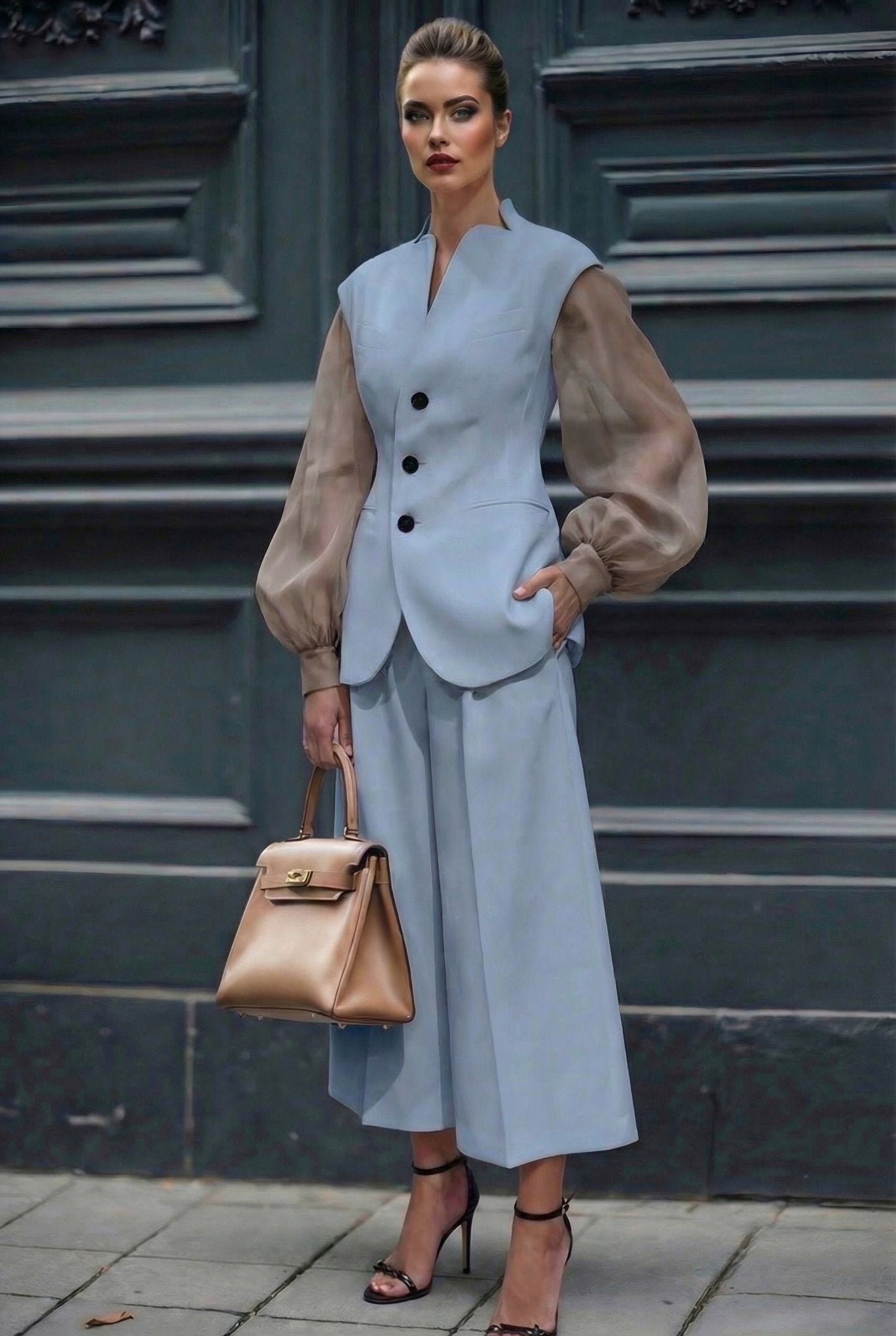 Isadora shirt : sheer organza wrap blouse in taupe - SIMOVSKA