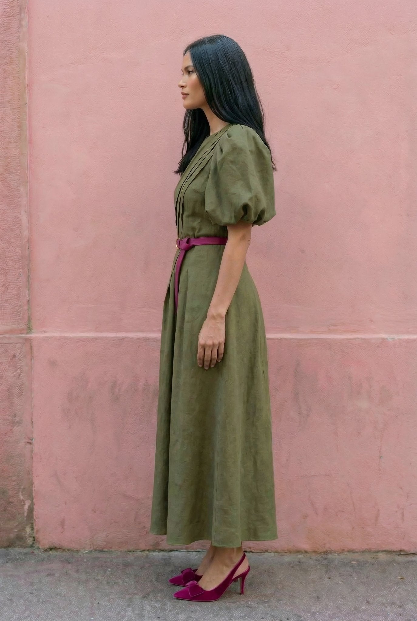 Judy Linen Dress - Deep Olive Green - SIMOVSKA