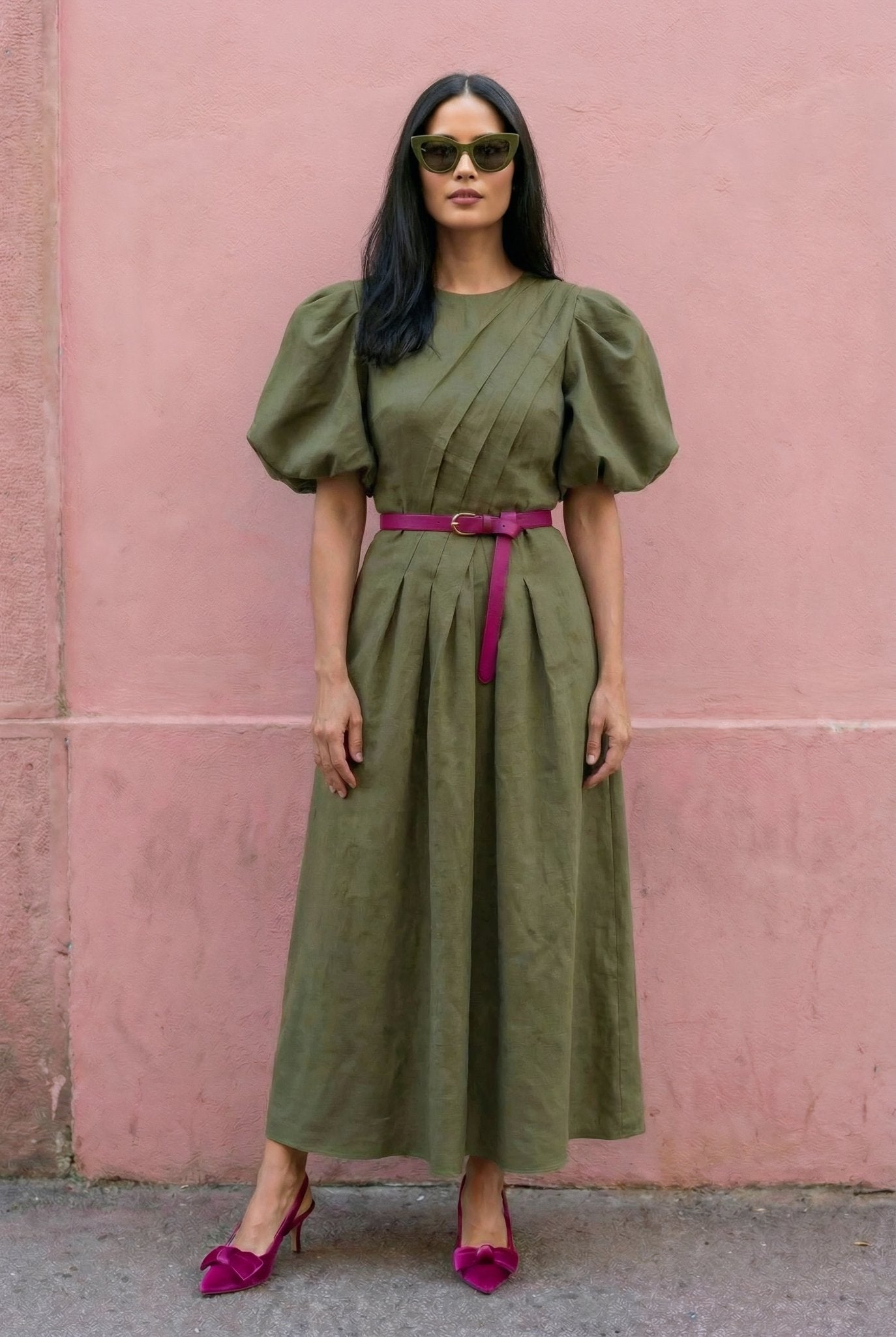 Judy Linen Dress - Deep Olive Green - SIMOVSKA