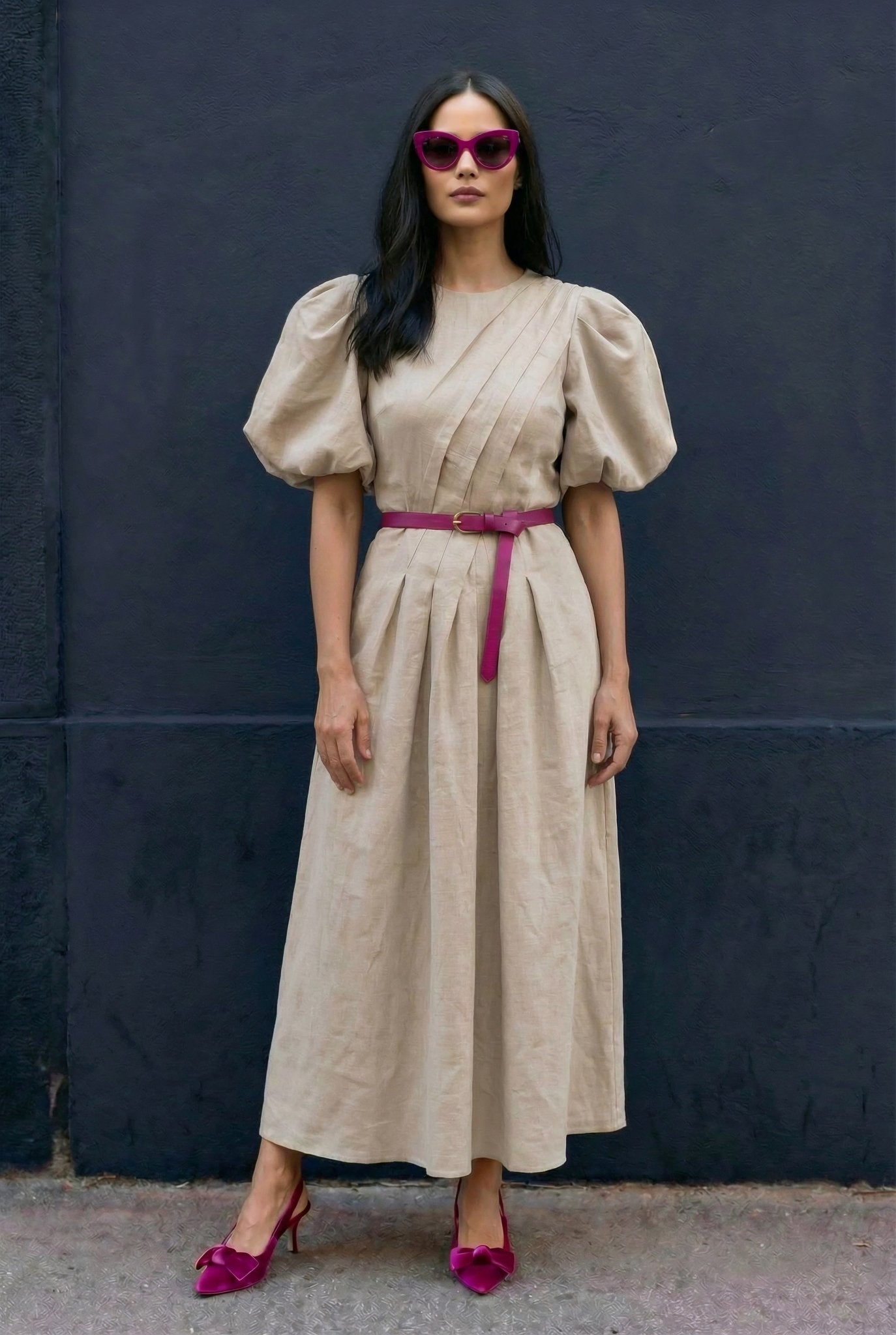 Judy Linen Dress - Natural Sand Beige - SIMOVSKA
