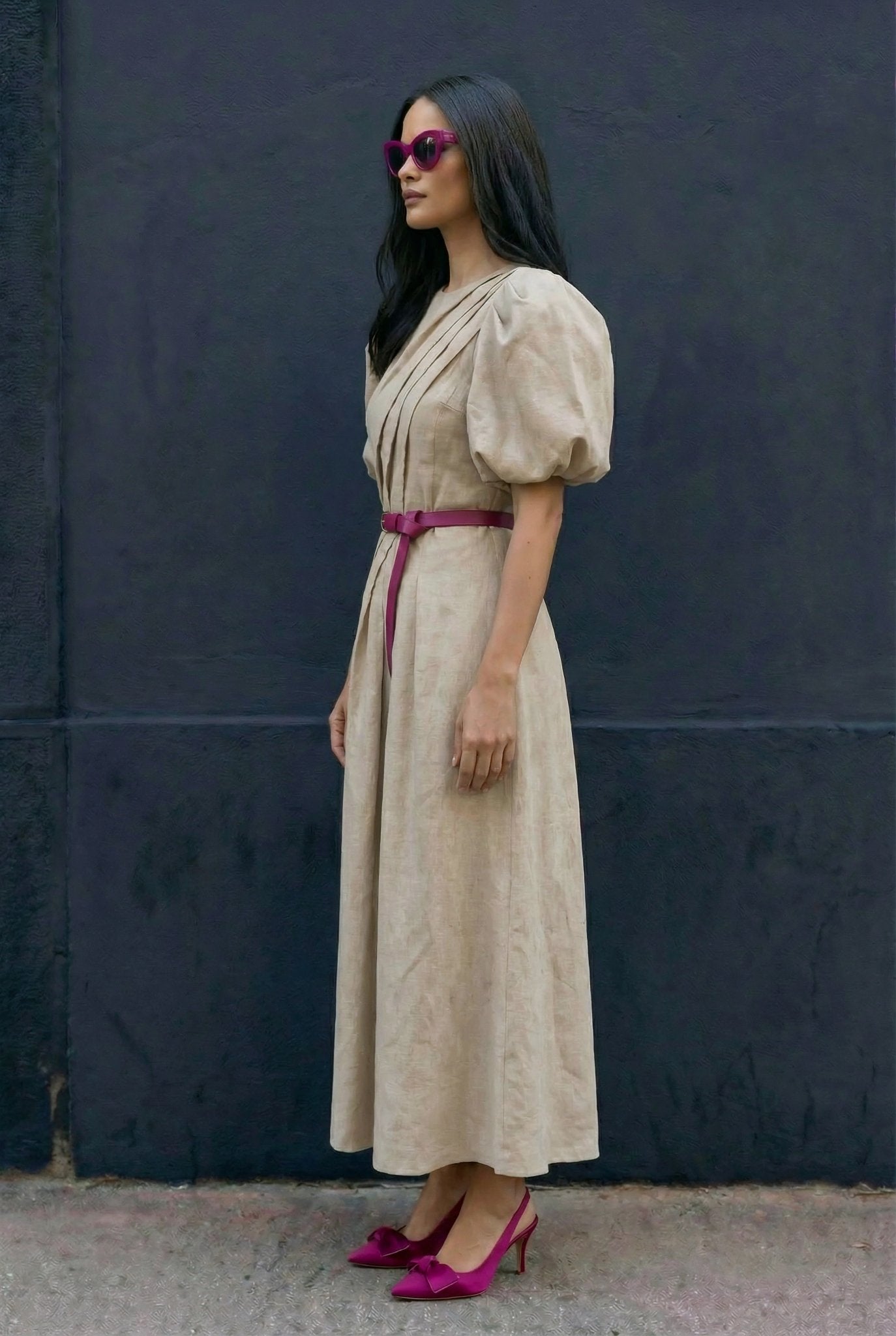 Judy Linen Dress - Natural Sand Beige - SIMOVSKA