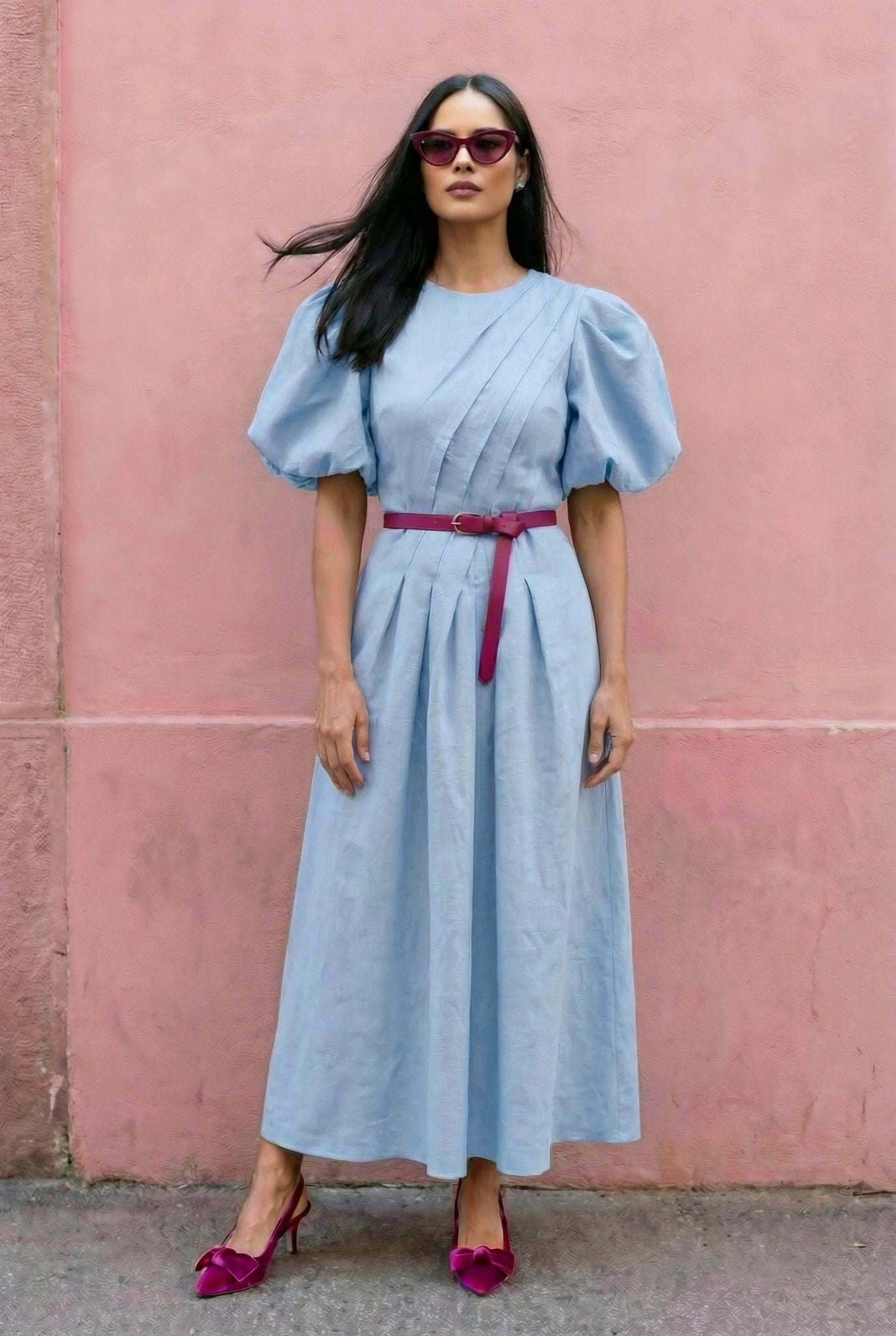 Judy Linen Dress - Soft Sky Blue - SIMOVSKA