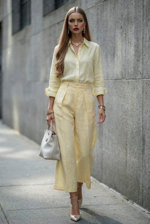 Livia Linen Set in - Butter Yellow - SIMOVSKA