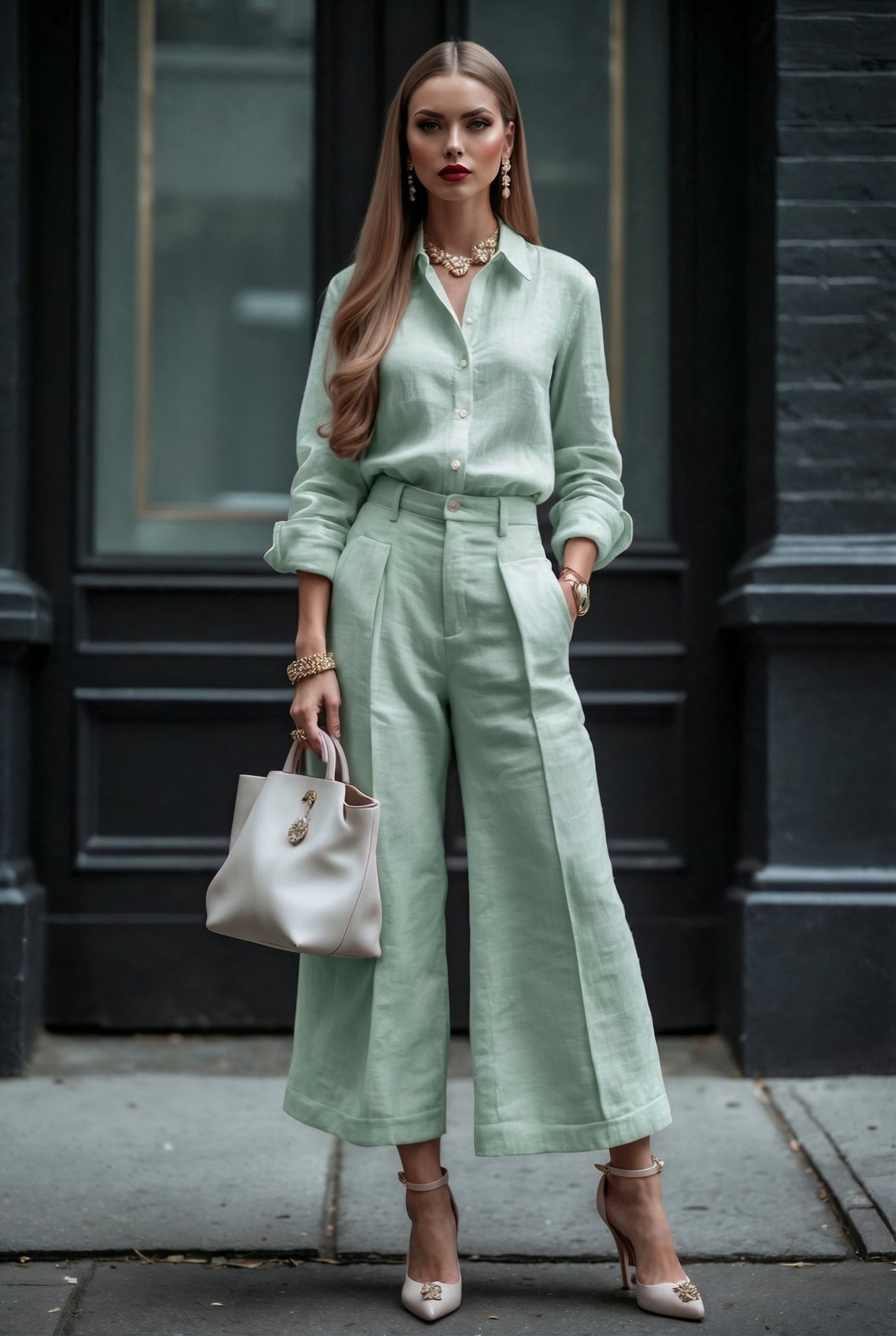 Livia Linen Set in - Mint - SIMOVSKA