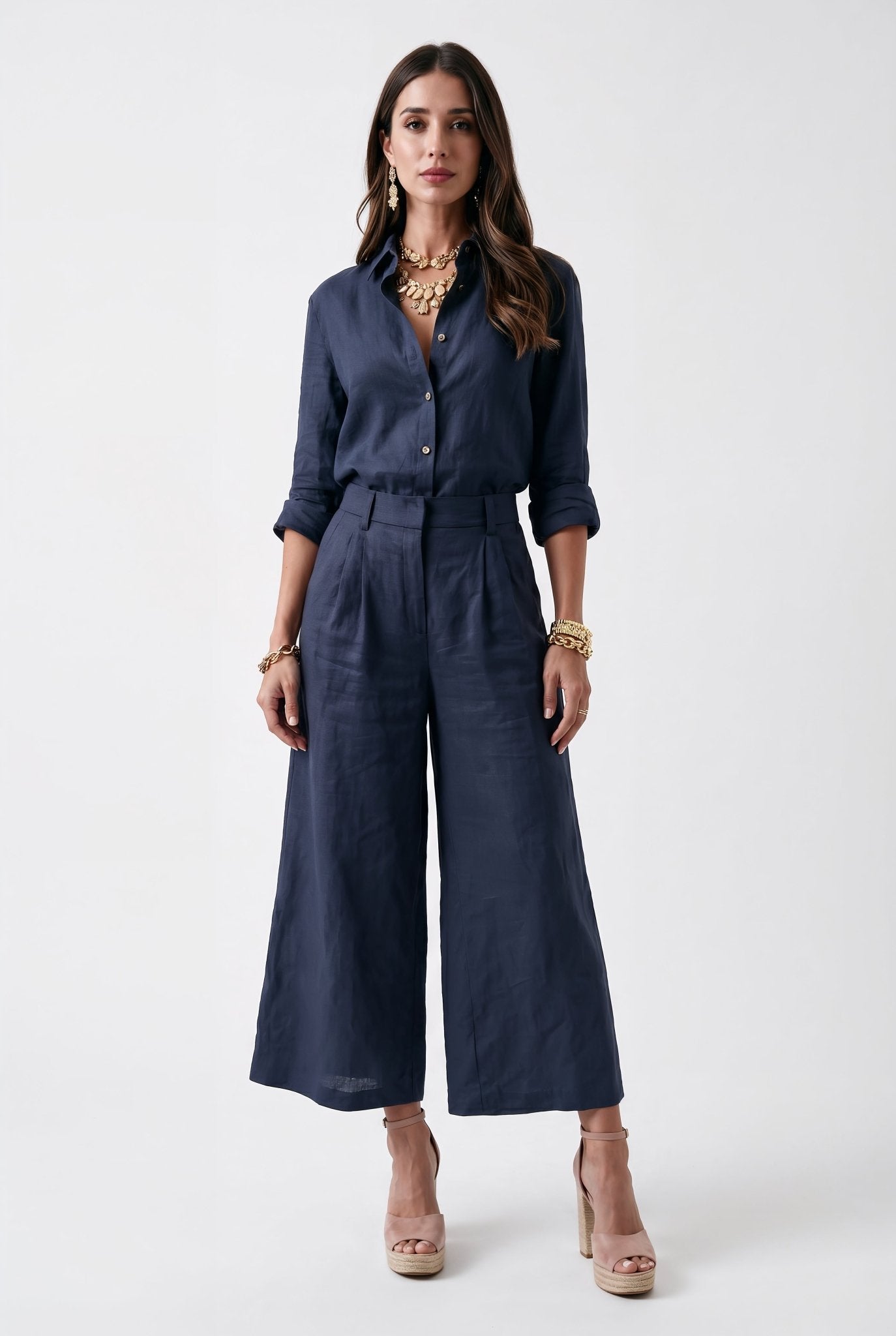 Livia Linen Set in - Navy Blue - SIMOVSKA