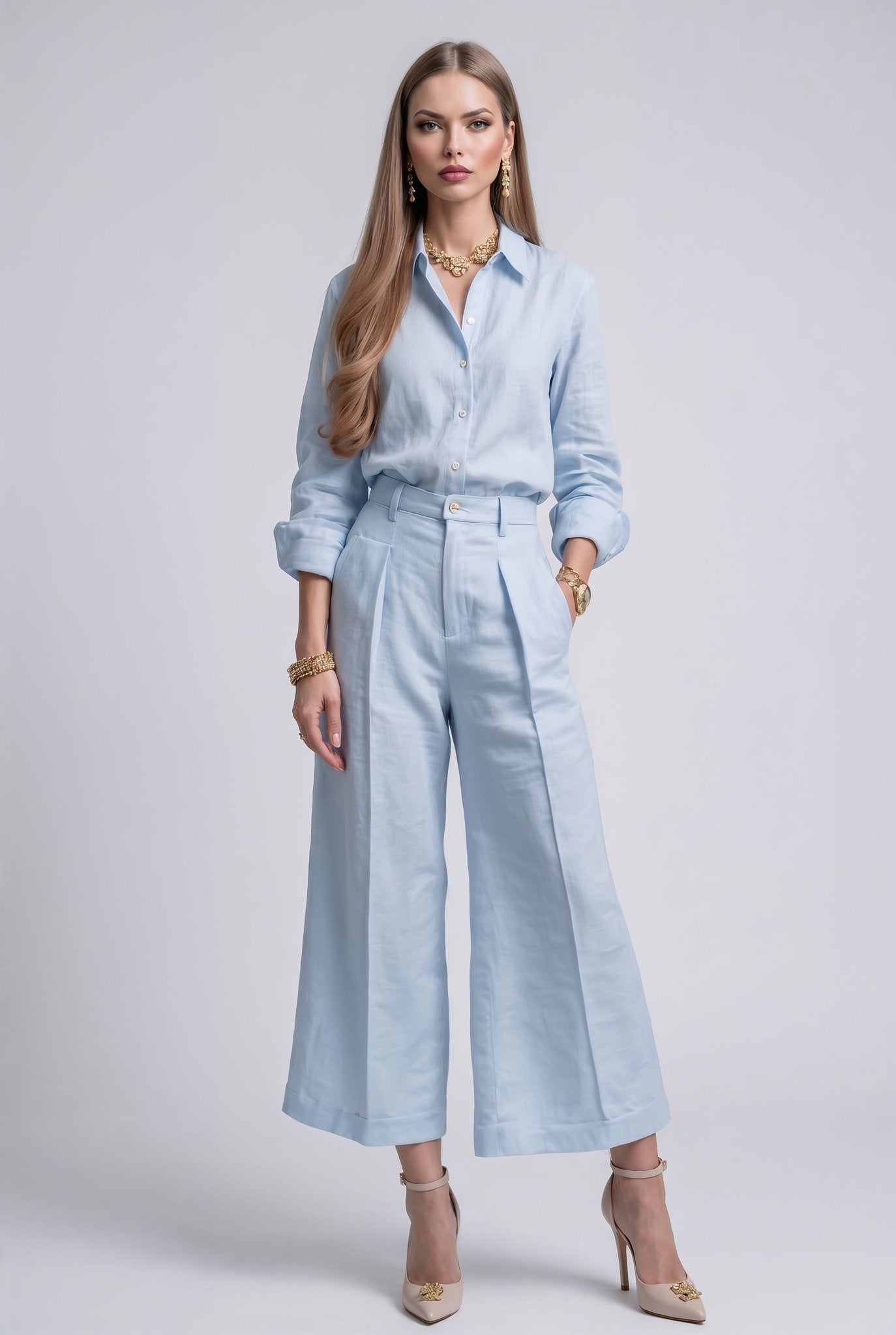 Livia Linen Set in - Powder Blue - SIMOVSKA