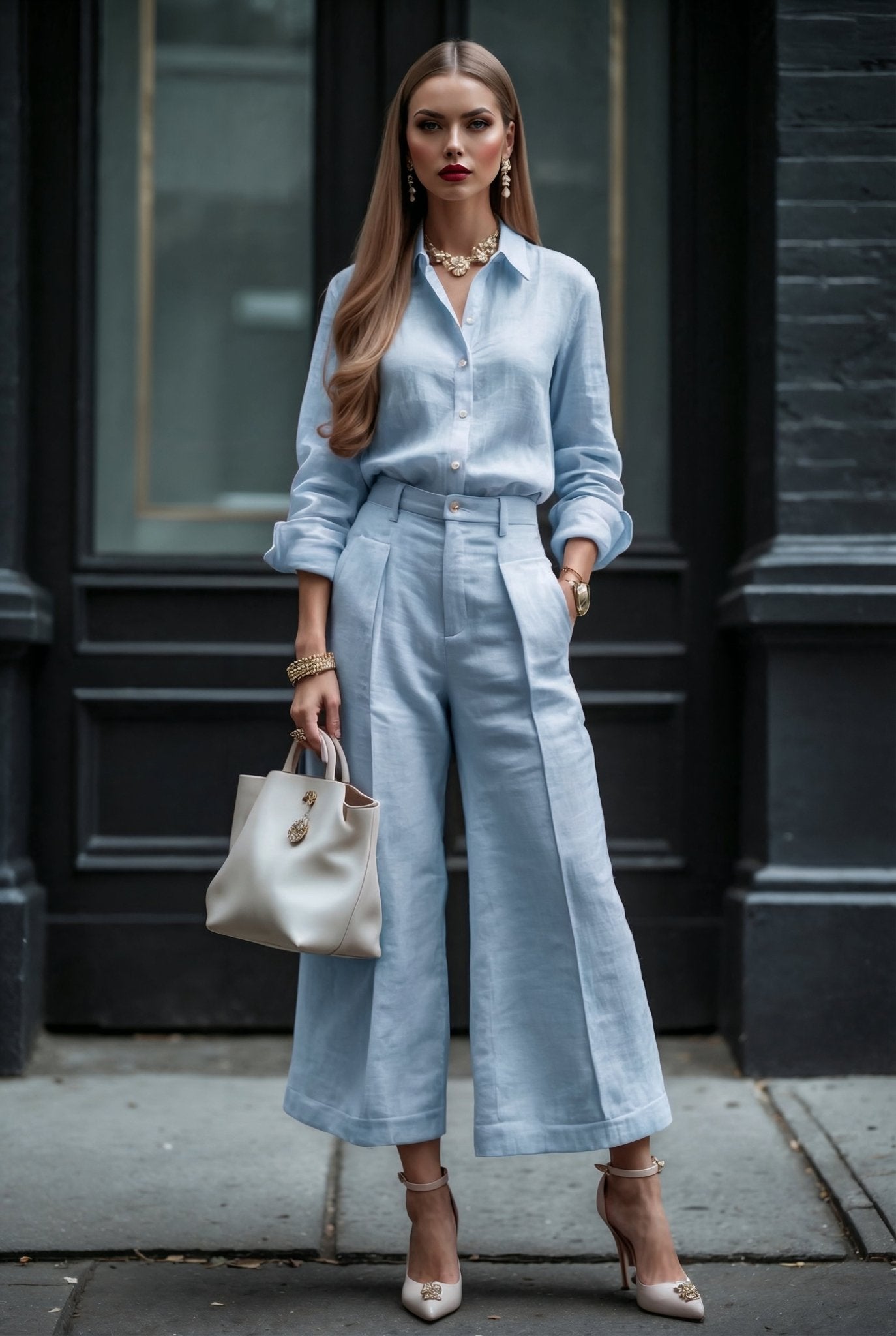 Livia Linen Set in - Powder Blue - SIMOVSKA
