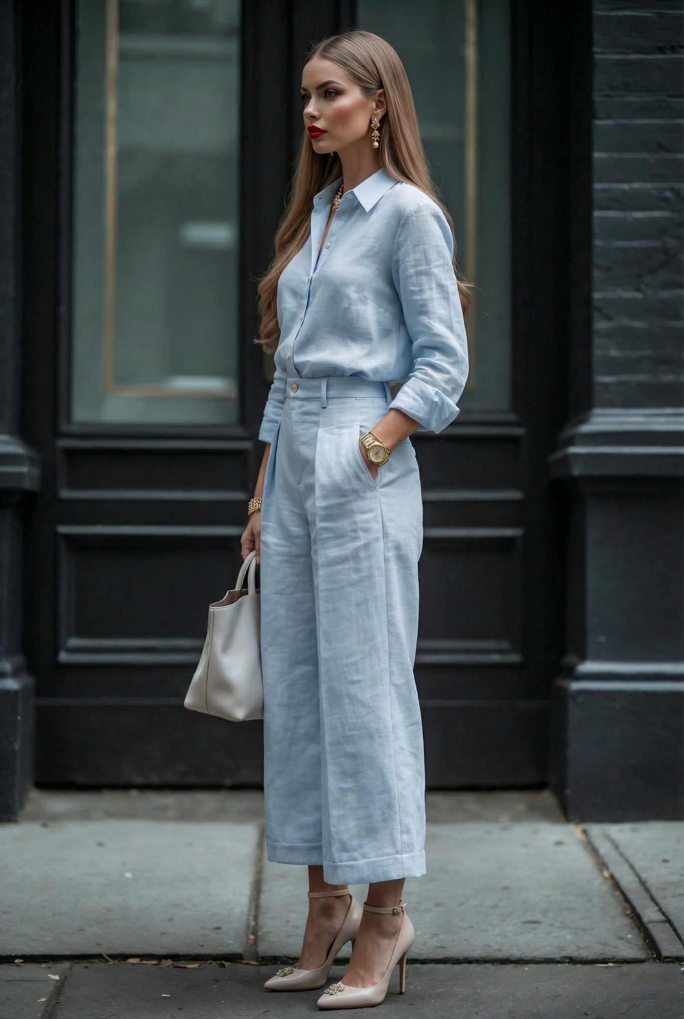 Livia Linen Set in - Powder Blue - SIMOVSKA