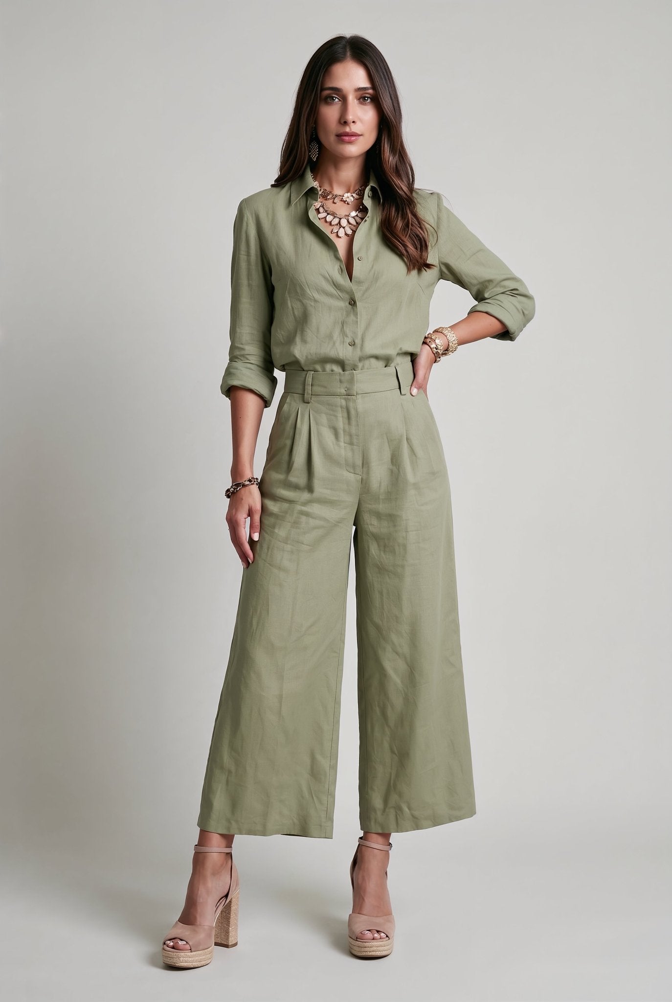 Livia Linen Set in - Sage Green - SIMOVSKA