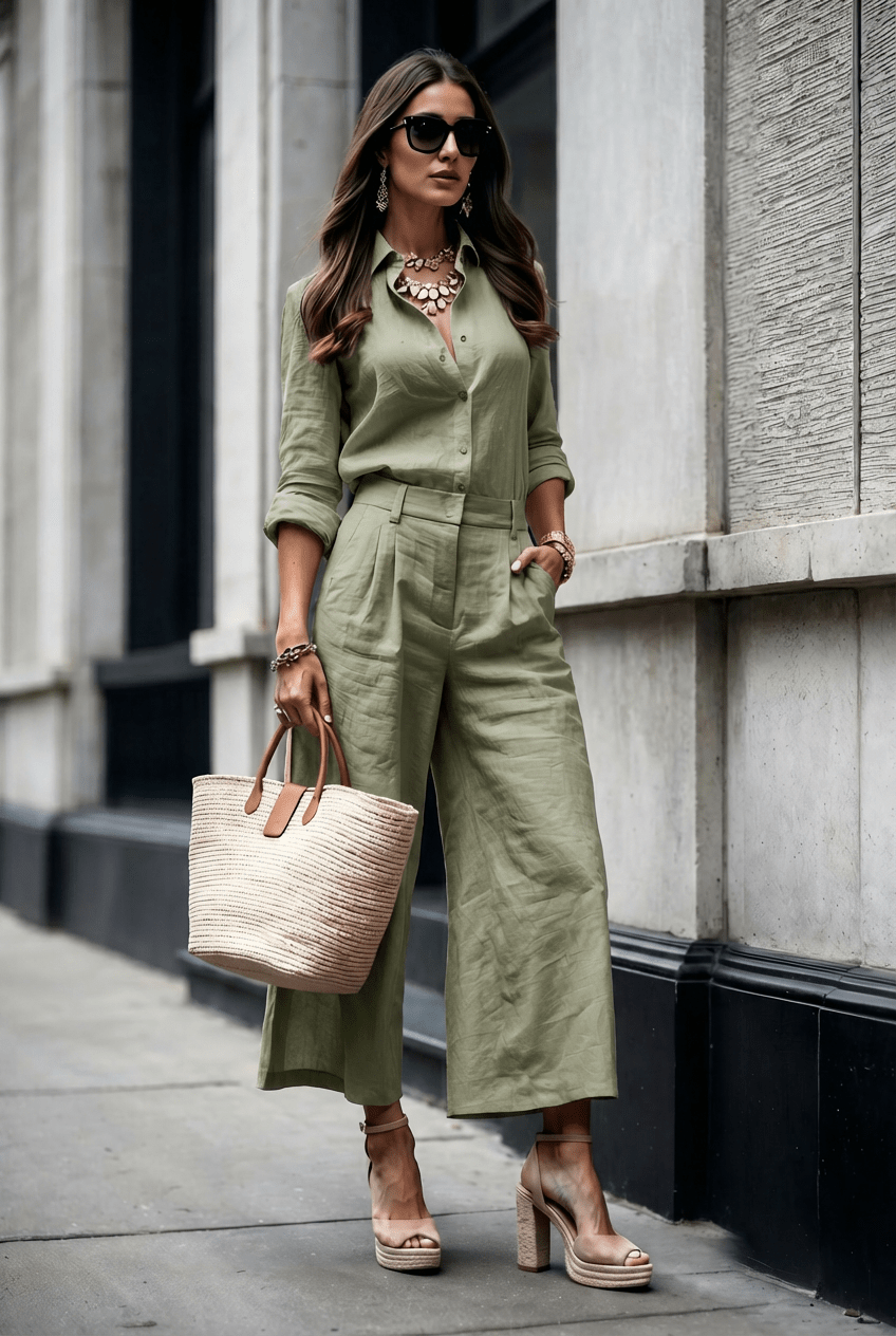 Livia Linen Set in - Sage Green - SIMOVSKA