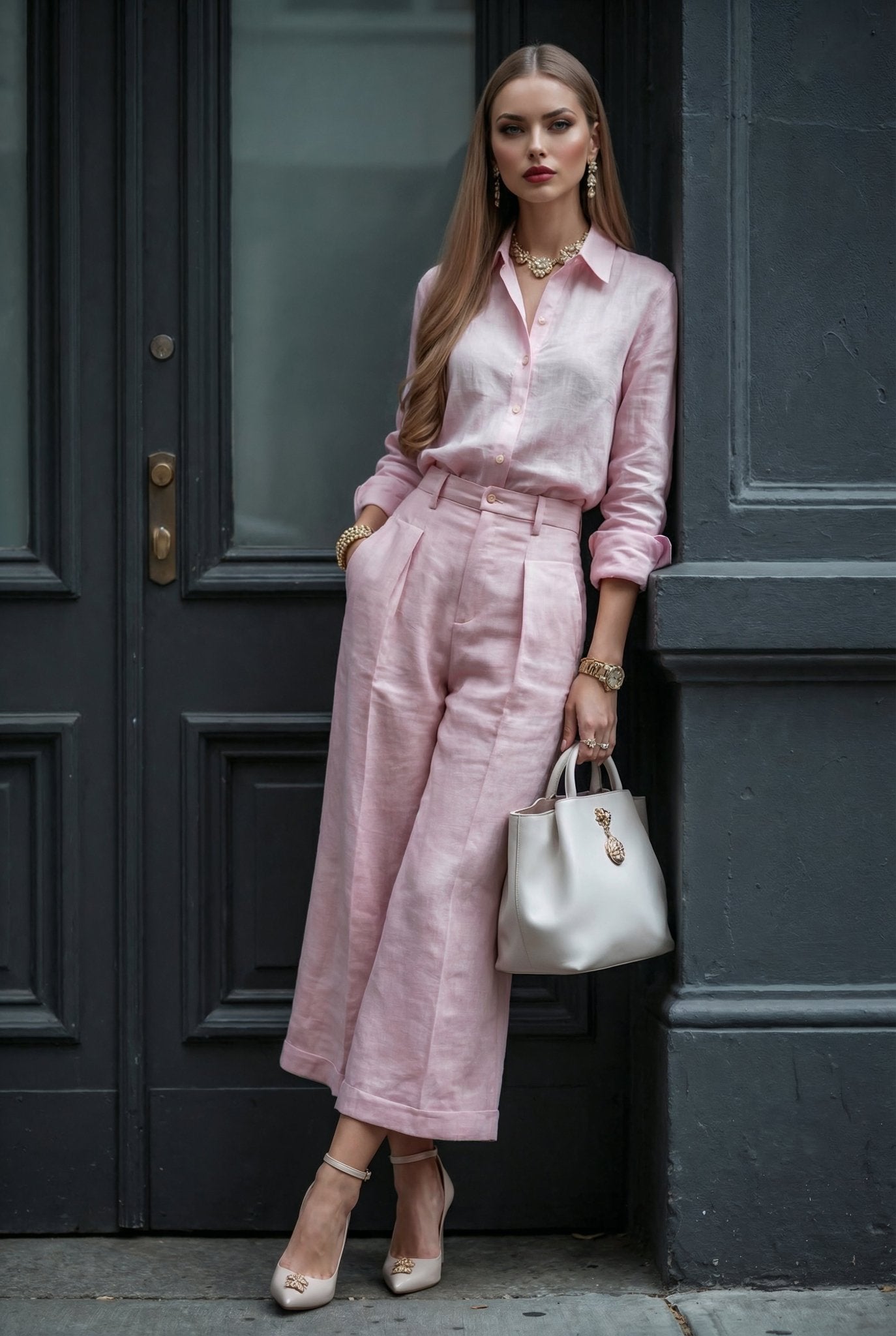 Livia Linen Set in - Soft Pink - SIMOVSKA