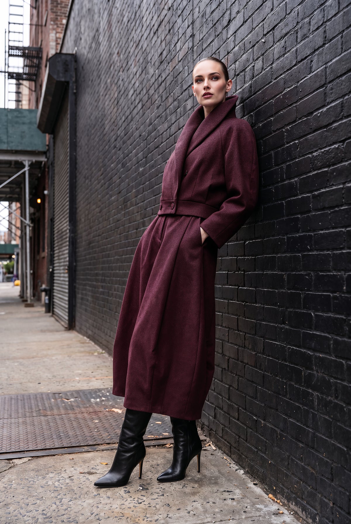 Stockholm Maroon Wool Jacket and Barrel-Leg Trouser Set