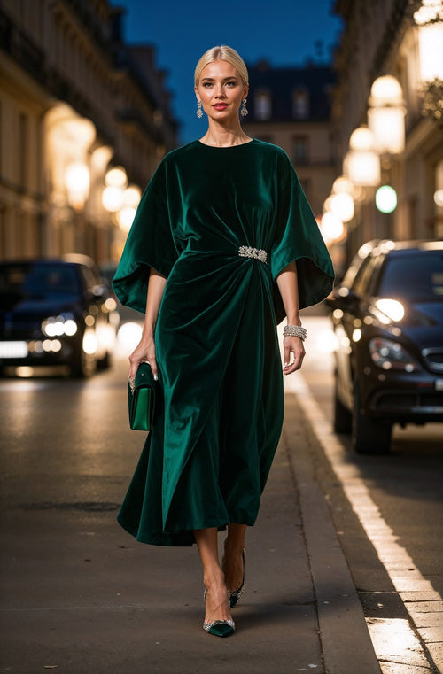 Lumière Velvet Dress in Emerald Green (limited edition) - SIMOVSKA