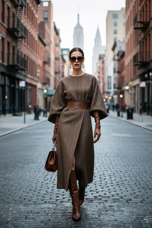 Madam Dress – Chestnut Herringbone - SIMOVSKA