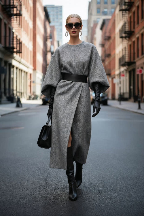 Madam Dress – Gray Herringbone - SIMOVSKA