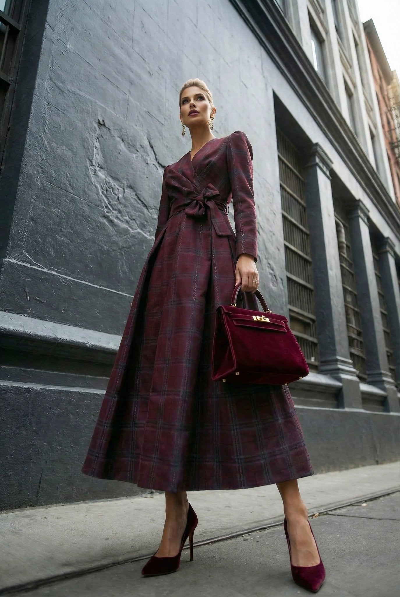 burgundy jacquard dress For Love & Lemons Carla Jacquard Midi Dress in Burgundy