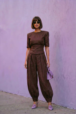 Marisa Linen Set - Deep Chocolate Brown - SIMOVSKA