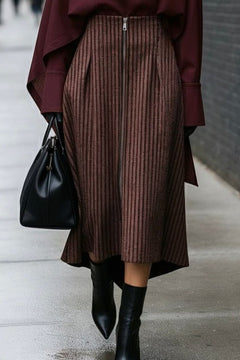 Metropolitan Skirt – Bordeaux Stripes - SIMOVSKA