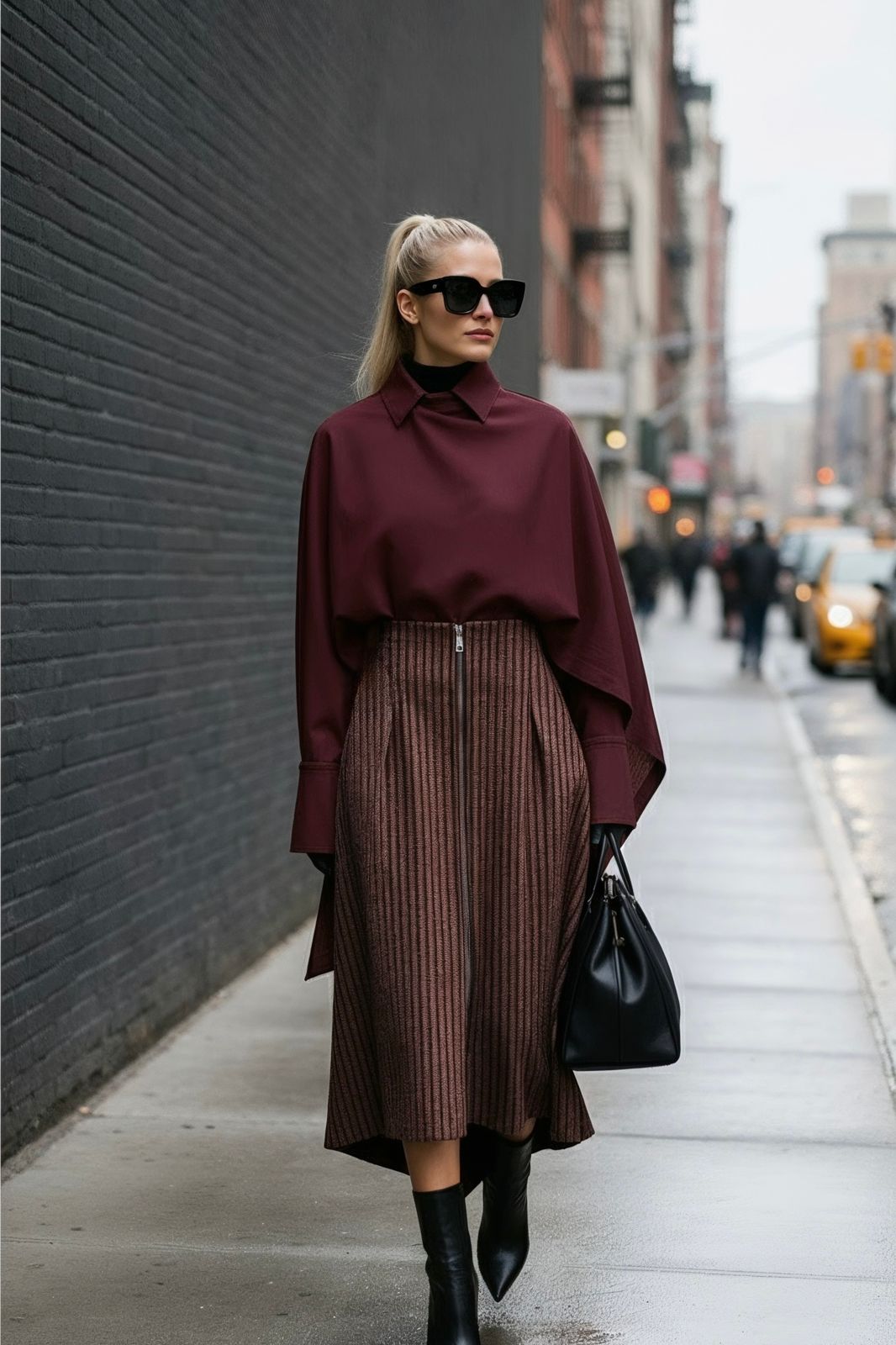 Metropolitan Skirt – Bordeaux Stripes - SIMOVSKA
