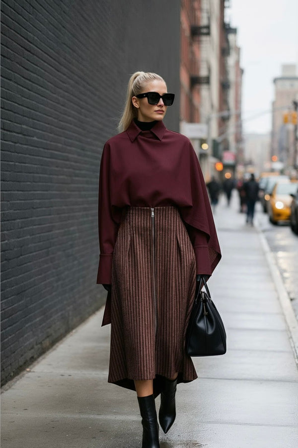 Metropolitan Skirt – Bordeaux Stripes - SIMOVSKA