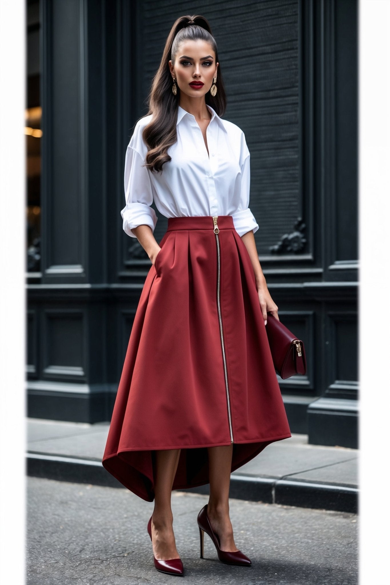 Metropolitan Skirt – Brick Red - SIMOVSKA