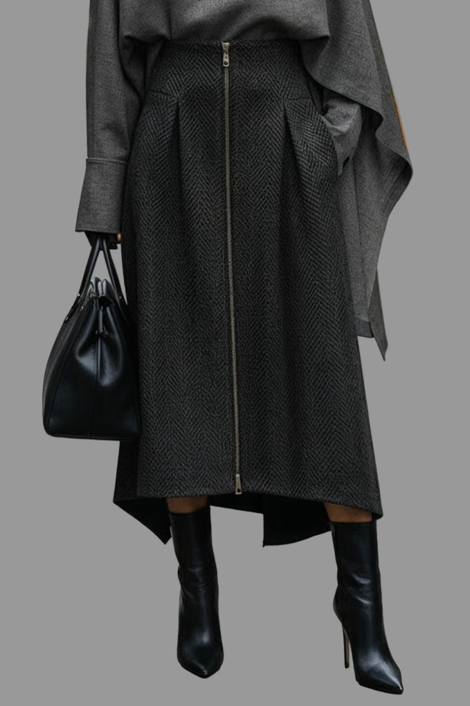 Metropolitan Skirt – Graphite Herringbone - SIMOVSKA
