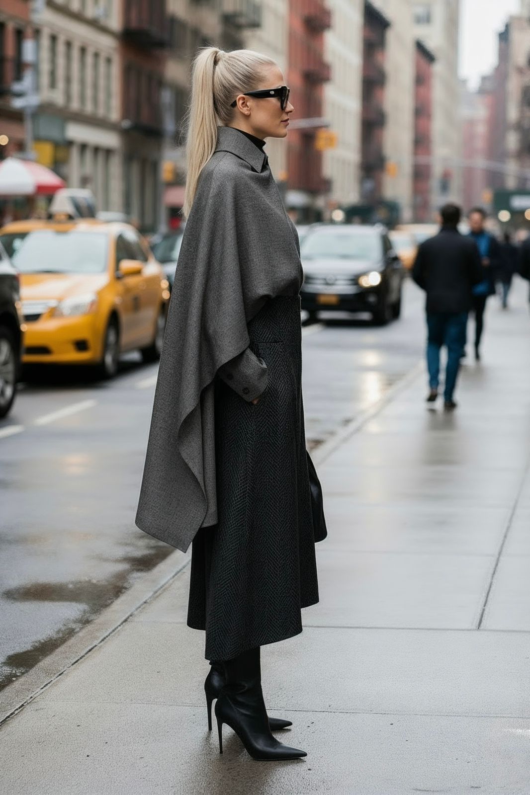 Metropolitan Skirt – Graphite Herringbone - SIMOVSKA