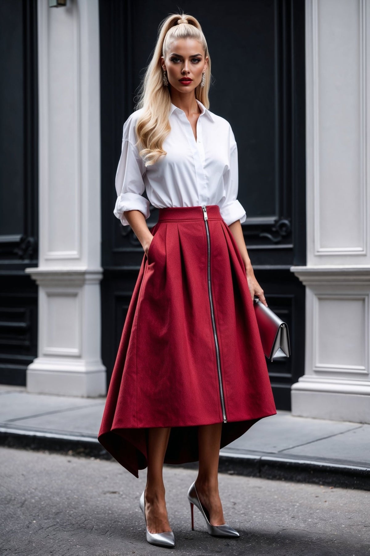 Metropolitan Skirt in Red denim - SIMOVSKA
