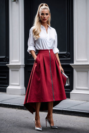 Metropolitan Skirt in Red denim - SIMOVSKA
