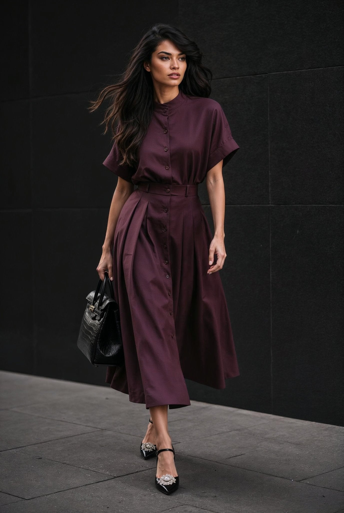 Mila Linen Set in Dark Burgundy - SIMOVSKA