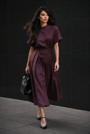 Mila Linen Set in Dark Burgundy - SIMOVSKA
