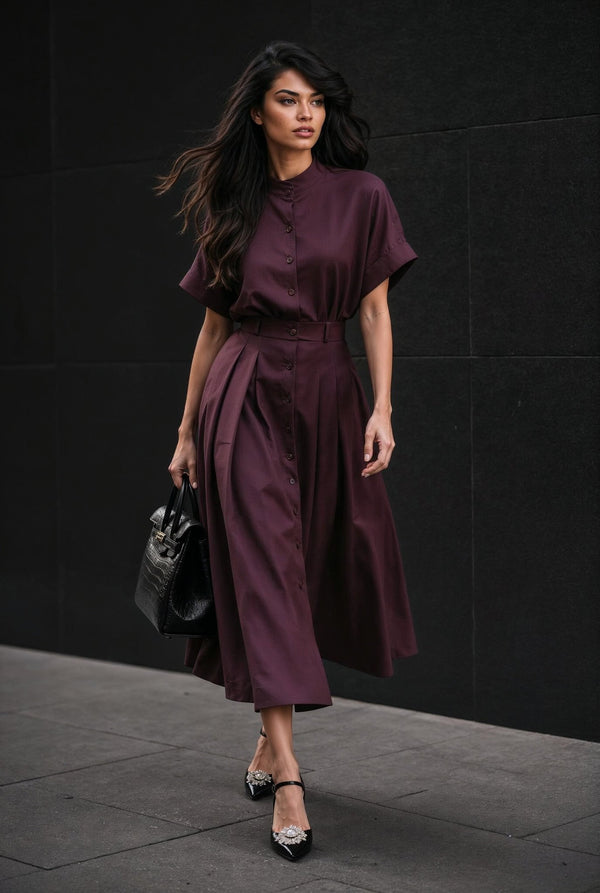 Mila Linen Set in Dark Burgundy - SIMOVSKA