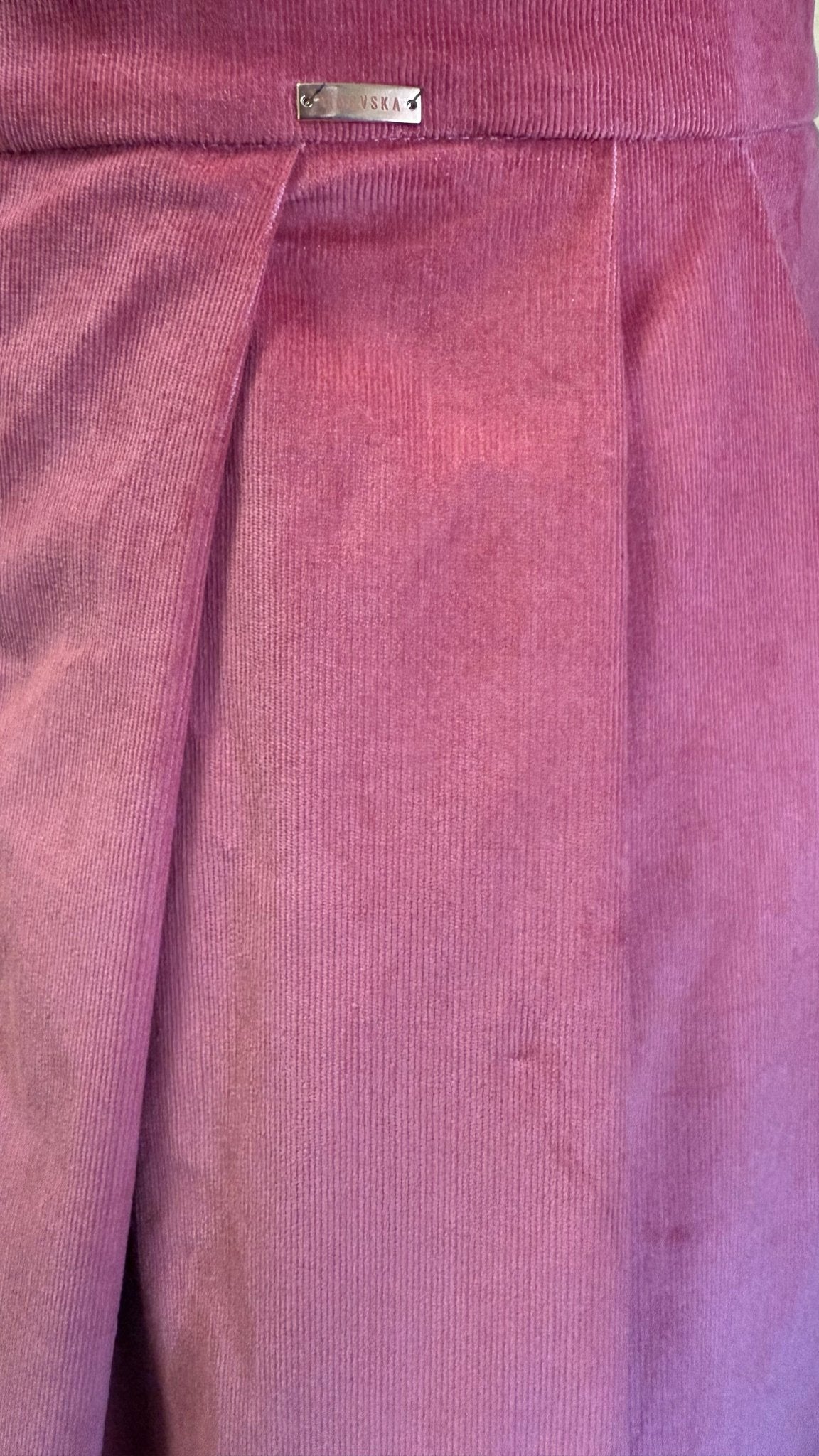 Mila skirt : cotton - stretch corduroy high - low midi skirt with front zipper in dusty pink - SIMOVSKA