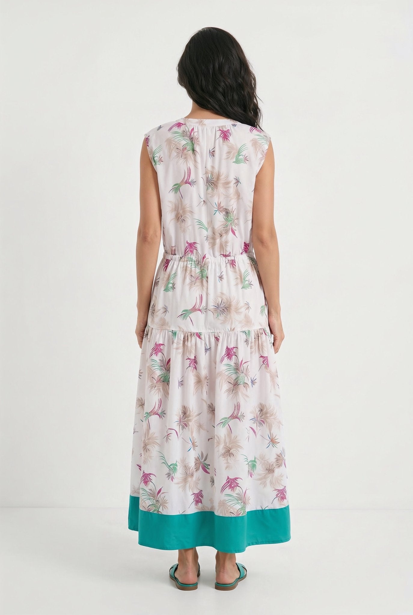 Palm Dress – White & Turquoise 100% Cotton Poplin - SIMOVSKA