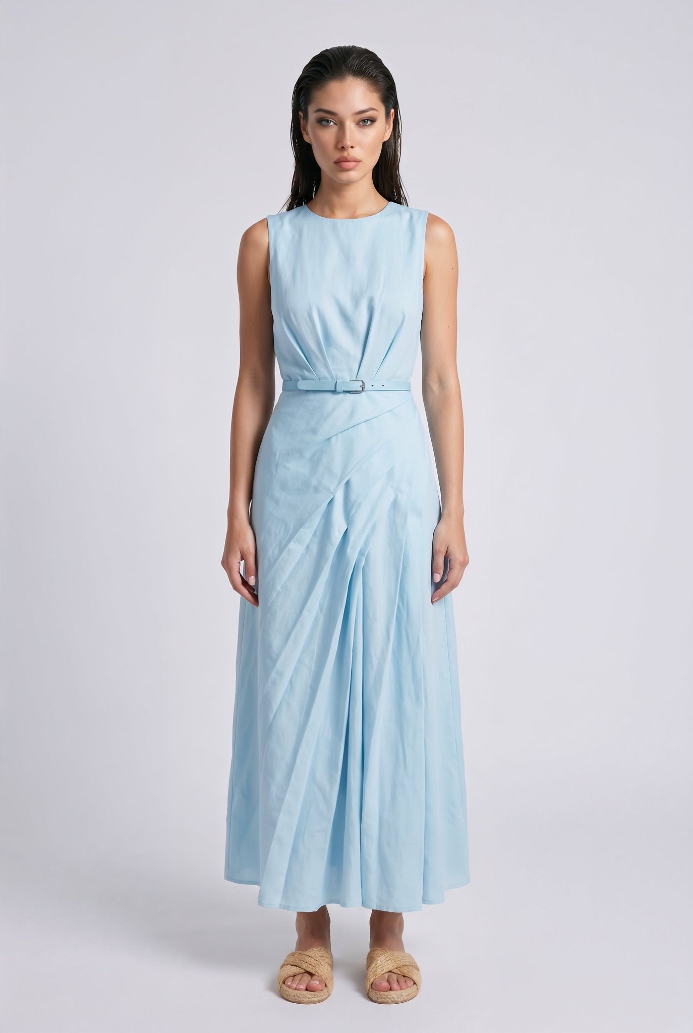 Paros Dress – Light Blue Pure Linen - SIMOVSKA