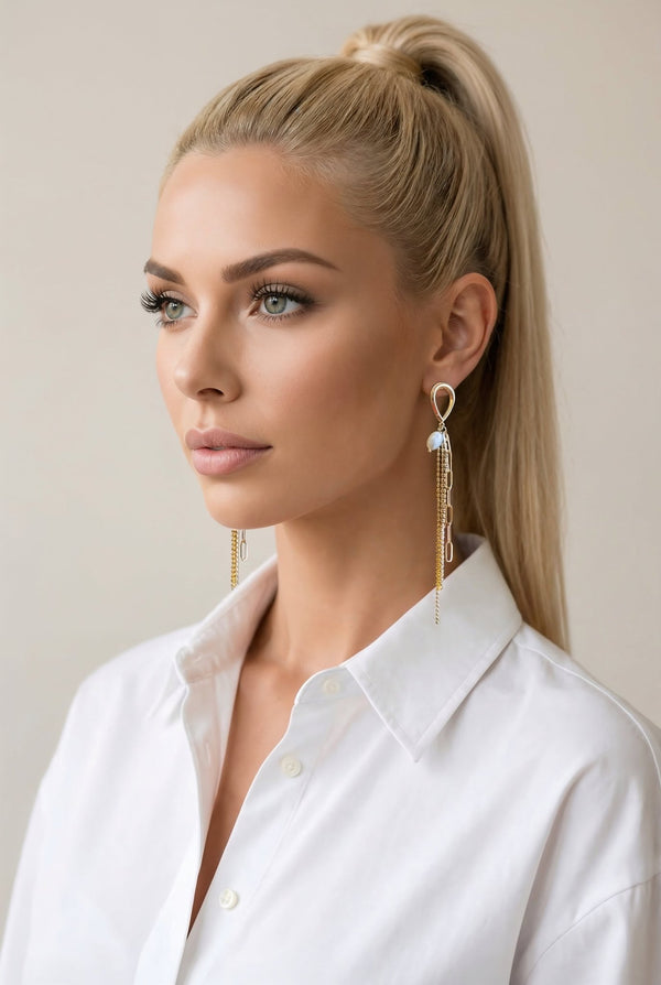 Pearl Chain Drop Earrings - SIMOVSKA