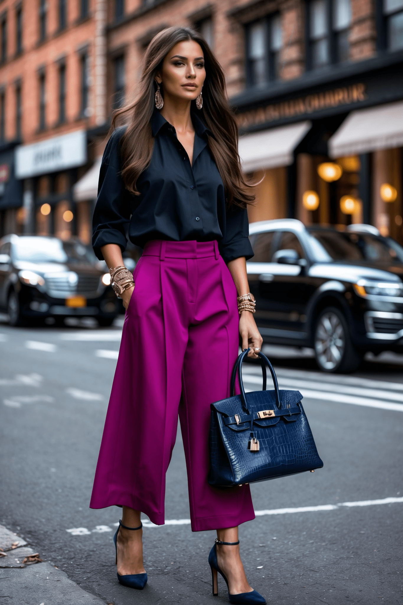 Siena Cropped Pants in Magenta Crepe - SIMOVSKA