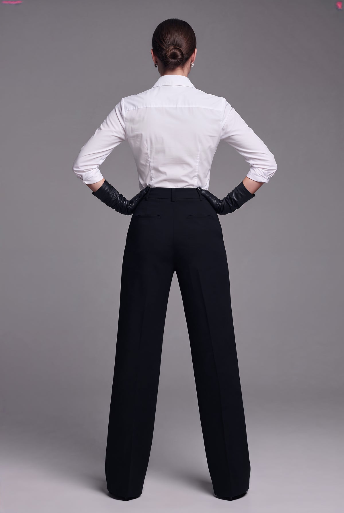Aveline black wool-blend wide-leg pants, front view