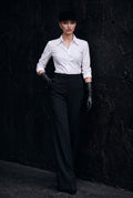 Aveline black wool-blend wide-leg pants, front view