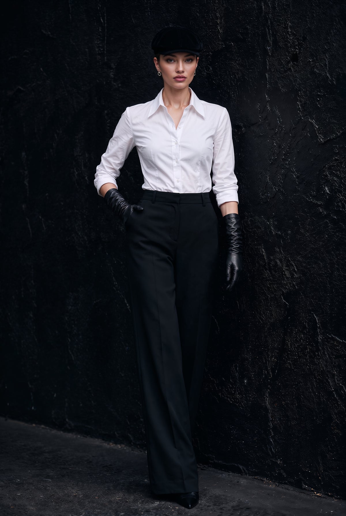 Aveline black wool-blend wide-leg pants, front view