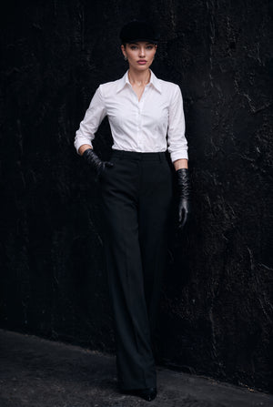 Aveline black wool-blend wide-leg pants, front view