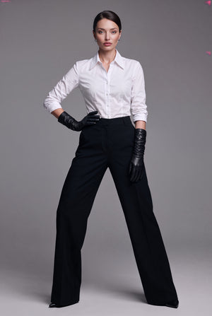 Aveline high-waisted black pants with a full-length wide leg