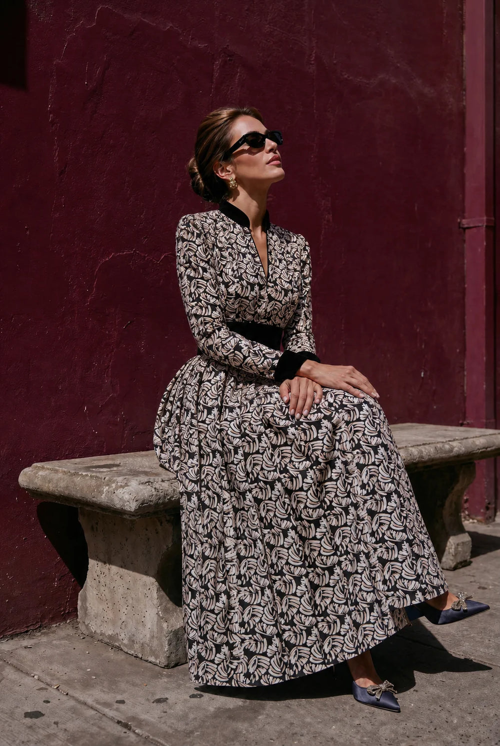 Sorrento Jacquard Midi Dress in Black and Ivory
