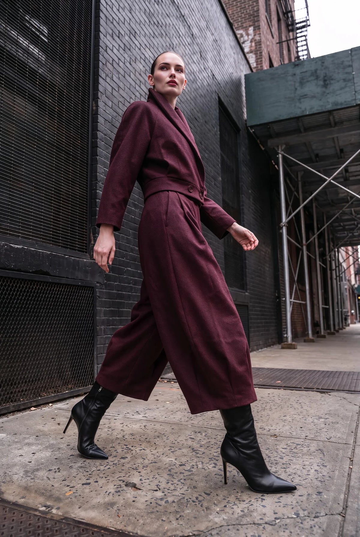 Stockholm Maroon Wool Jacket and Barrel-Leg Trouser Set