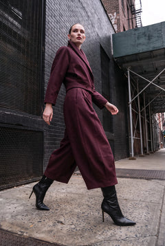 Stockholm Maroon Wool Jacket and Barrel-Leg Trouser Set