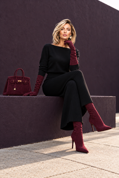 Daisy black two-piece knitted skirt set, side view