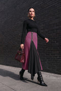 Milan pink and black houndstooth wool-blend midi skirt with exposed front zip